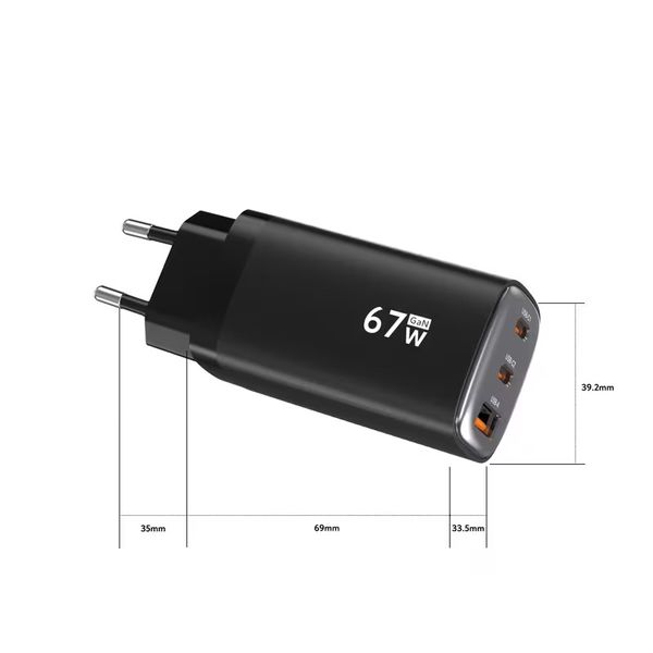 GaN 65-67W USB A - USB C Str&oslash;mforsyning-Lader 220V