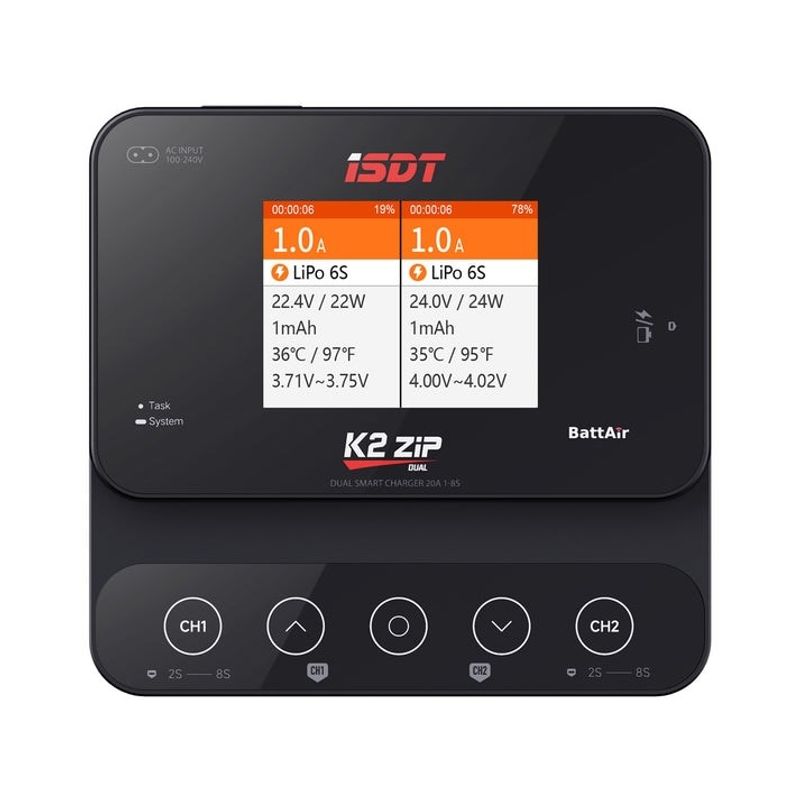 ISDT K2 Zip 2x500W 1-8S 20A Intelligent AC/DC lader