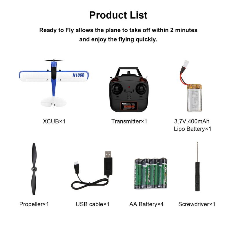 Top RC Hobby XCub 450mm Gyro 4 kanaler RTF