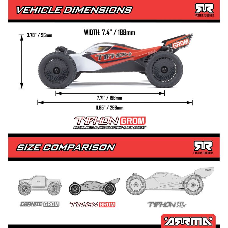1/18 Arrma Typhon GROM 4x4 RTR med Smart batteri og Lader